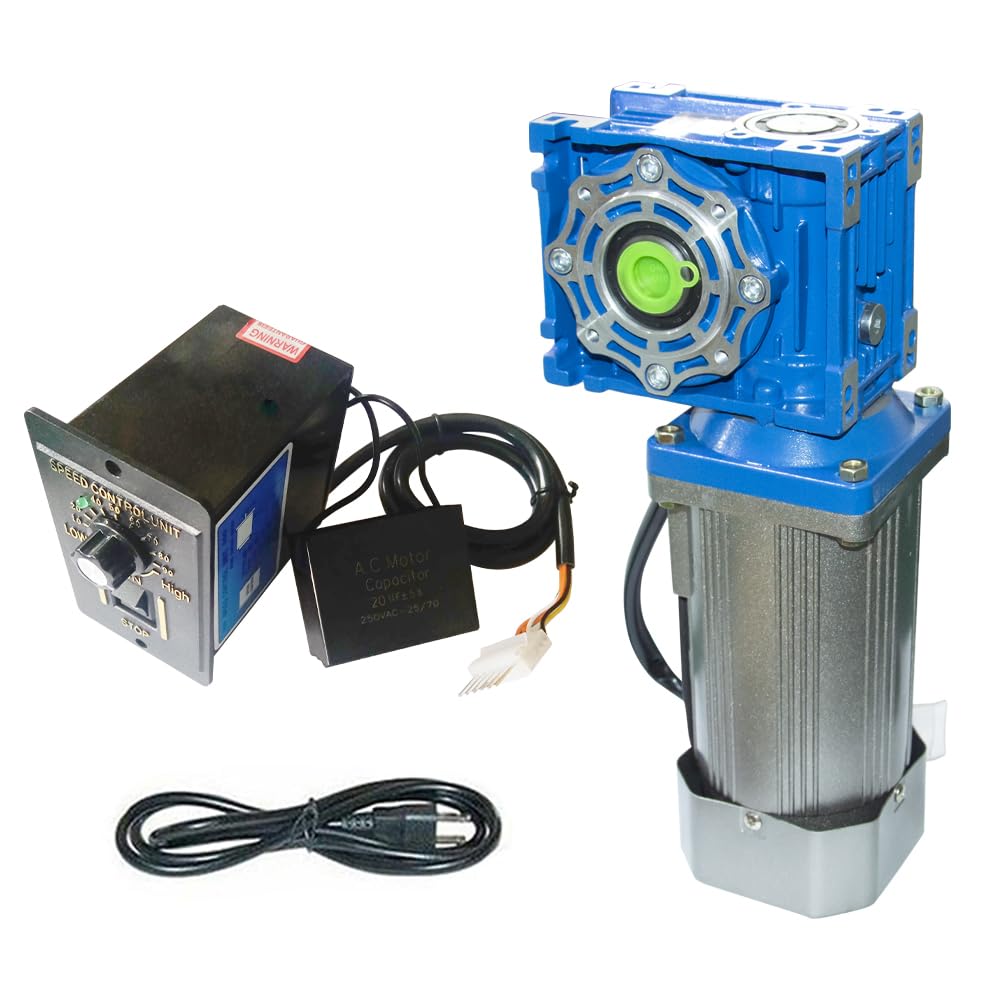Bemonoc High Torque 110V 180 Watts AC Worm Gear Motor 18 RPM with AC Speed Controller Kits RV040 Gearbox Reducer Ratio 1:80