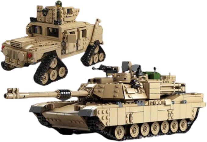 General Jim's 2-in-1 Military Brick Building Set – WWII US Army M1A2 Tank or Humvee with Rotating Turret Adjustable Gun &amp Accessories – 1463-Piece Model for Military Collectors Teens &amp Adult