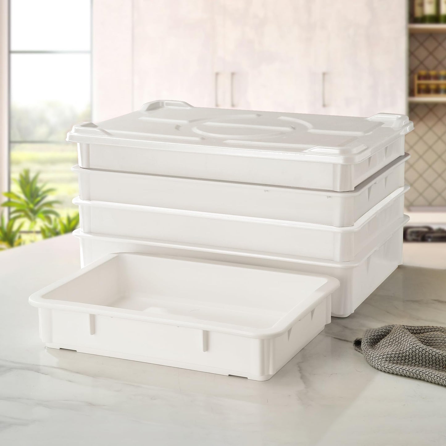 SHUNYILONG Pizza Dough Proofing Box 5-Piece Set - Stackable Dough Boxes with Lids (17.84" D x 12.8" W x 7.8" H) & Bakery Storage Containers for Bread, Sourdough - Commercial Food Prep