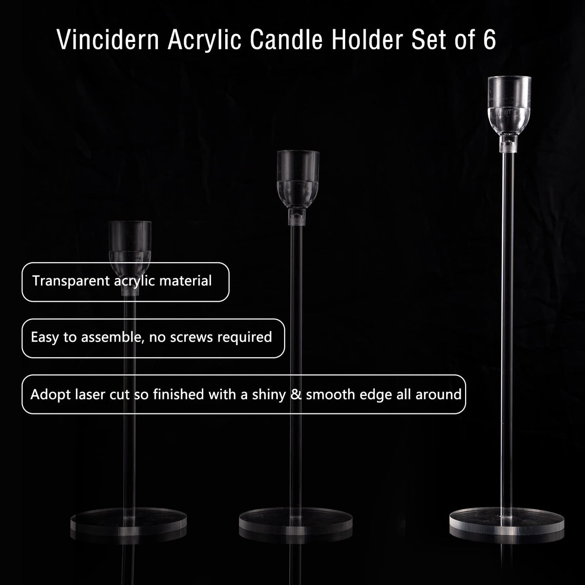 Vincidern 18pcs Acrylic Candle Holders Centerpieces for Table, Taper Candle Holder for Table Centerpieces, Wedding, Valentine, Dining Room Decorations, Clear Candlestick Holder Set