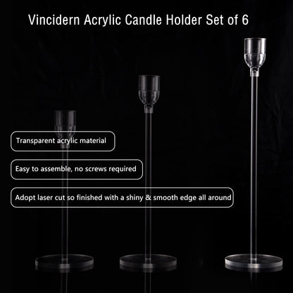 Vincidern 18pcs Acrylic Candle Holders Centerpieces for Table, Taper Candle Holder for Table Centerpieces, Wedding, Valentine, Dining Room Decorations, Clear Candlestick Holder Set