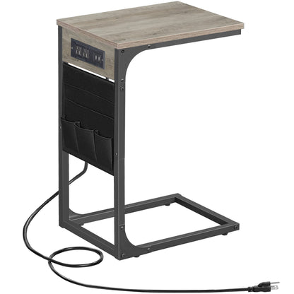 TUTOTAK C Shaped End Table with Charging Station, Side Table for Sofa, Couch Table with Storage Bag, TV Tray Table with 2 USB Ports and Outlets for Living Room, Bedroom TB01BG024
