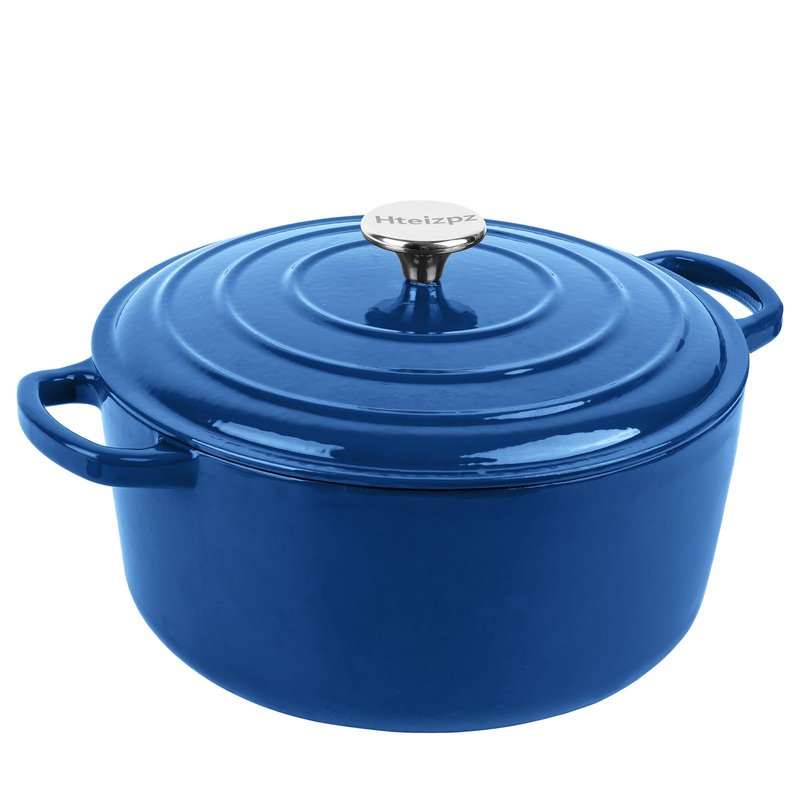 Enameled Cast Iron Dutch Oven Pot with Lid, 5.7 Quart Dutch Oven for Bread Baking, Oven Safe up to 500° F, Suitable for Bread Baking, Braising, Roasting, Stews, Blue