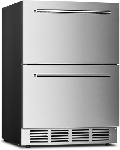 Electactic Under Counter Refrigerator, 24 Inch Double Drawer Beverage Fridge, Built-in Outdoor Beverage Cooler for Soda Drink & Beer, 145 Cans for Kitchen & Commercial, Stainless steel