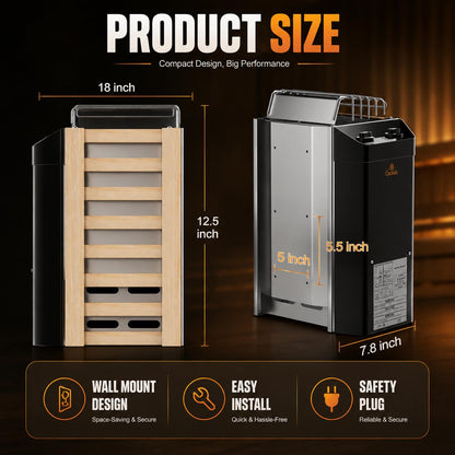 2KW 110V Sauna Heater with Plug, No Need for Wiring, Plug and Play, 100 Cu.Ft. Heated Area, Electric Sauna Heater with 3h Timera and Internal Temperature Control, Suitable for Small Sauna Rooms