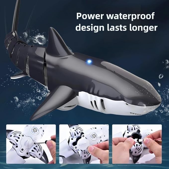 Remote Control Shark Pool Toy with 2.4GHz RC Submarine Boat Robo-Style Fish Tail Fish Pool Toy for Boys Girls Ages 6-12 Water Spray Function -Fun Robo Fish Toys for Kids Outdoor Water Play (Blue)