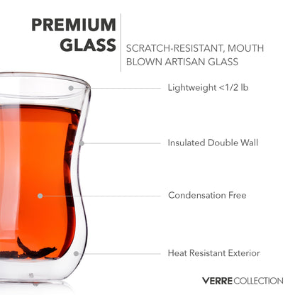 Verre Collection Turkish Tea Cups 4.25 oz, Lightweight Turkish Tea Glasses, Heat Resistant Double Wall Tea Cups, Insulated Turkish Tea Set of 2