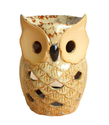 MONMOB 4.7 Inch Ceramic Owl Oil Warmer Aromatherapy Burner/Tea Light Candle Holder Oil Burner/Essential Oil Warmer Candle Holder/Wax Warmer Ideal Gifts for Women, Mom or Birthdays