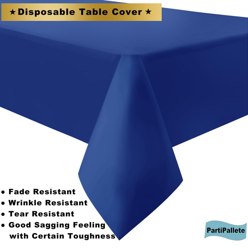 PartiPallete 3-Pack Premium Plastic Dark Royal Blue Tablecloth Disposable 54" x 108" Rectangle Table Cover PEVA Party Sapphire Ocean Blue Table Cloths for Parties Birthday Wedding Picnic Banquet