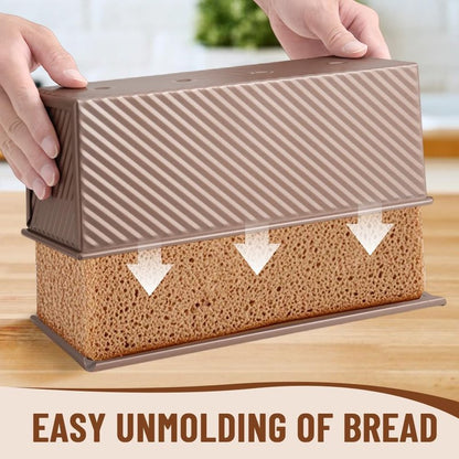 FDKYOEK Large Pullman Loaf Pan with Lid, 13 x 4 Inch 2 lbs Non-Stick Rectangle Bread Pan with Lid and Dough Scraper Cutter, Reusable Sourdough Loaf Pan for Homemade Bread & Toast, Rose Gold