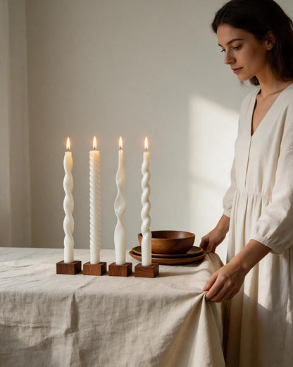 10 Inch White Taper Candles-Spiral Tapered Candle Smokeless Candlestick Long Slow Burning 8 Hours Tall Sticks for Christmas Wedding Dinner Parties-4Pack