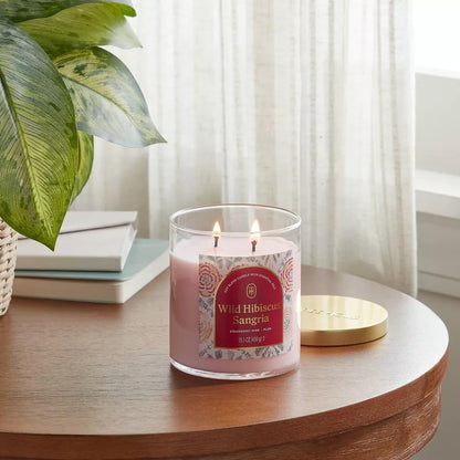 Threshold 2-Wick Lidded Glass Jar Candle (15.1oz, Wild Hibiscus Sangria)