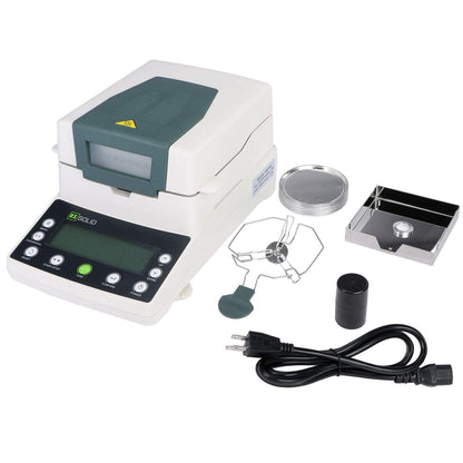 U.S. Solid Moisture Analyzer - 110g Capacity, 1mg Readability, 0.01% Accuracy, 40-199°C Drying Range, 90 mm Pan w/ 50 Dishes, Moisture Balance with RS232 for Lab, Research, Food & Industrial Use