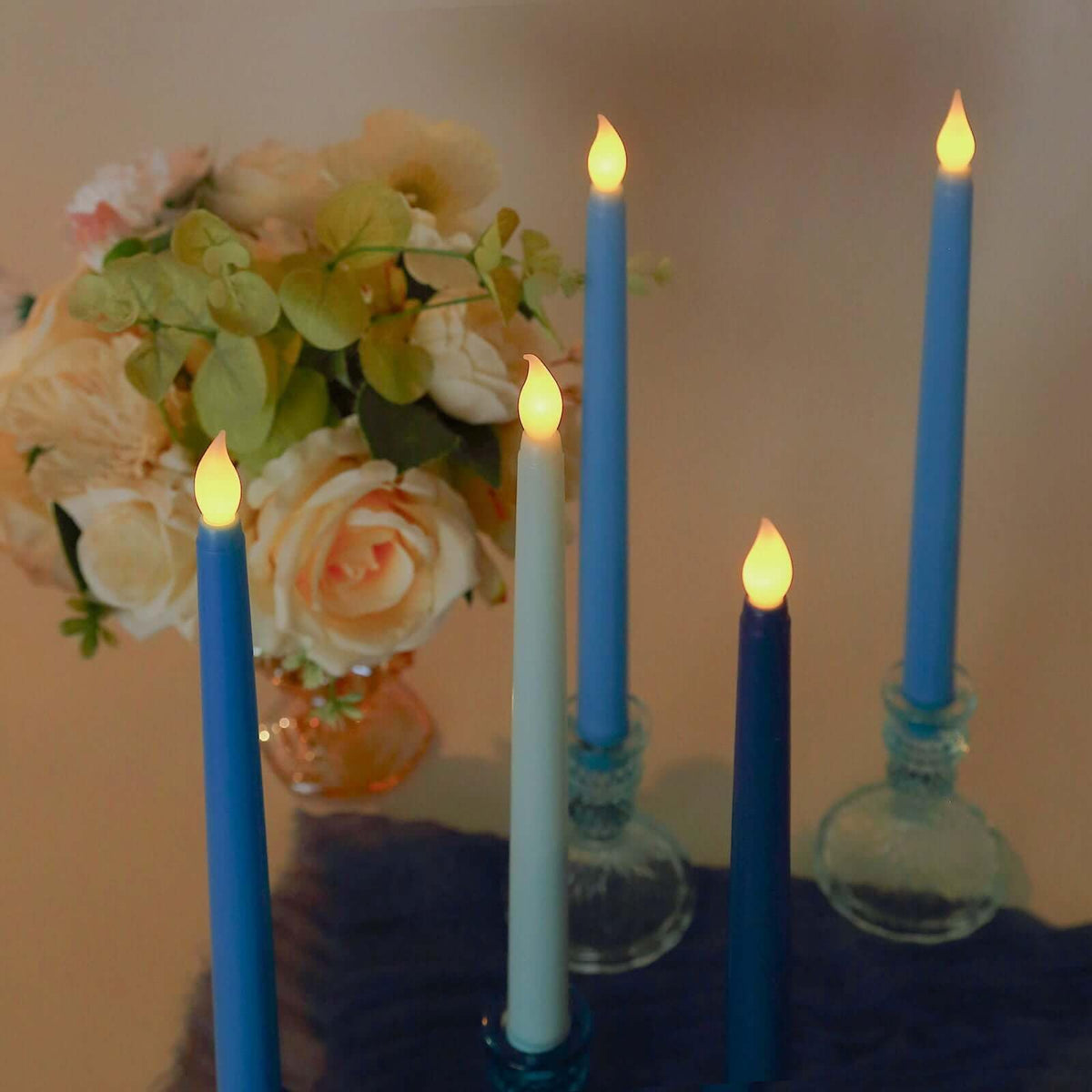 Efavormart 8 Pack Mixed Blue Flameless LED Taper Candles, 11" Flickering Battery Operated Candles for Birthday Party, Boy Baby Shower & Event Decor