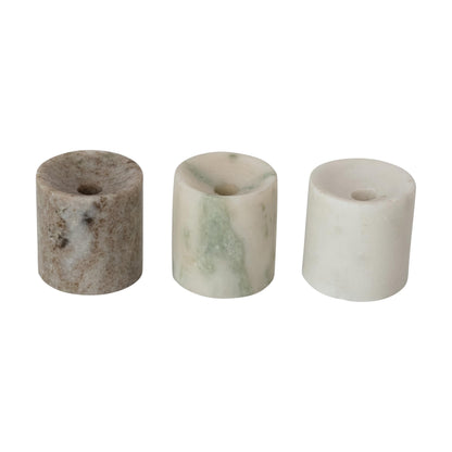 Creative Co-Op 3-Piece Round Marble Taper Holder, Multicolor