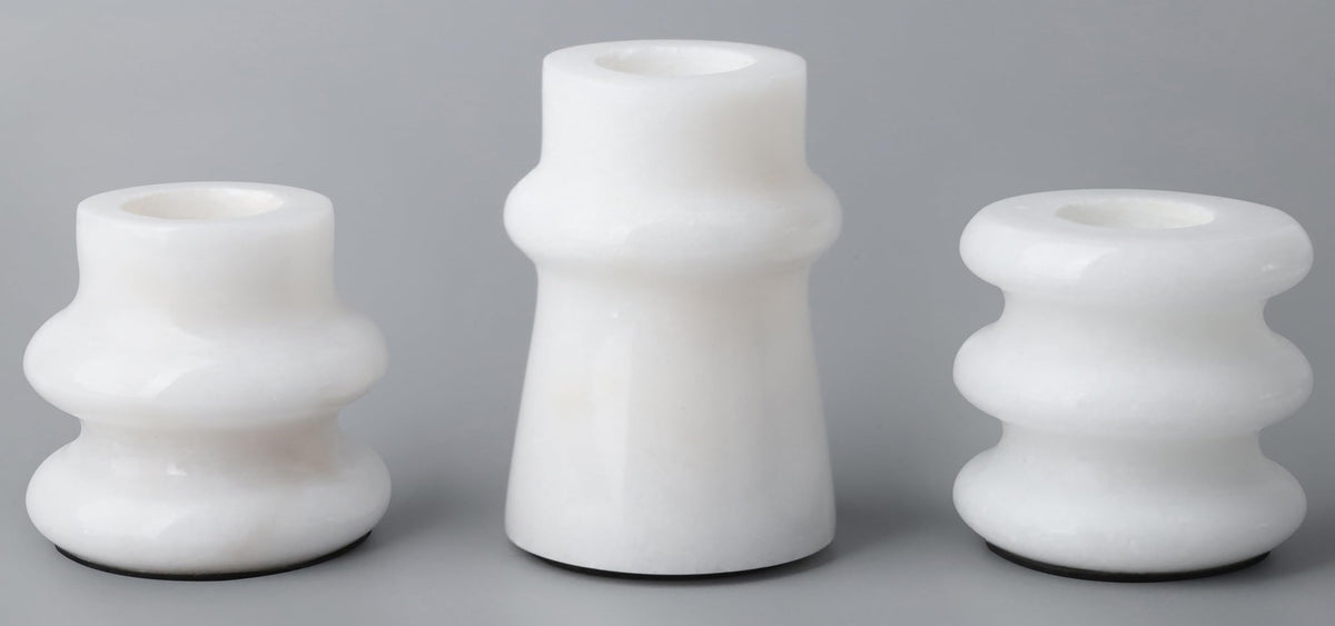 Vixdonos Marble Candle Holder Set of 3 Taper Candle Candlestick Mantle Candle Stand for Home Decor,Wedding,Party and Table Centerpieces(White)