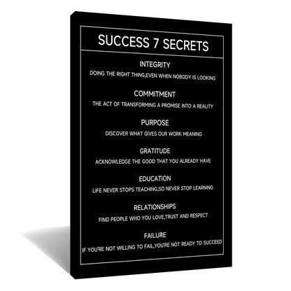 Inspirational Canvas Wall Art Home Decor Motivational Success 7 Secrets Poster Print Positive Quote Painting Picture Artwork for Living Room Workplace Office Stretched and Framed [12''W X 18''H]