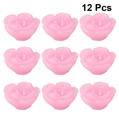 Decorative Candle Light- 12pcs Pink Rose- Shaped Candles Floating Flower Candle Home Decor for Wedding Party Bedroom