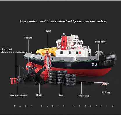 23.6 Inch 60CM US Remote Control Tug Boat RC Fireboat Rescure Boats 4CH Electric RC Watercraft 15km/h w/Powerful Motors Spaying Water on Lake Pool for 14Y+ Beginners RTR