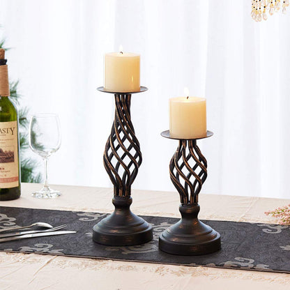 ZZKOKO Decorative Candle Holder Set of 2, Metal Pillar Romantic Candlesticks, Home Decor Candle Stand, 11.1", 8.1" High Candle Holders for Fireplace, Living or Dining Room Table, Gifts for Wedding