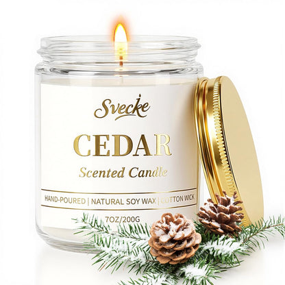 SVECKE Cedar Scented Candle 7oz Soy Wax Jar Candle Long Burning Aromatherapy Candle for Home Bedroom Gift for Women Men Housewarming New Home Gift