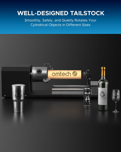 OMTech Rotary Cutter and Engraver Attachment with 3-Jaw Chuck and 2-Phase Stepper Motor for 50W 60W 80W 100W 130W CO2 Laser Engraving Machines Rotary Tool Accessory Kit for Wood and More