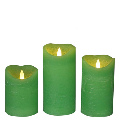 EZiGarden 3 Pack Flameless LED Candles Battery Operated Real Wax with Timer for Home Decorations Wedding Party Festival Celebration Green