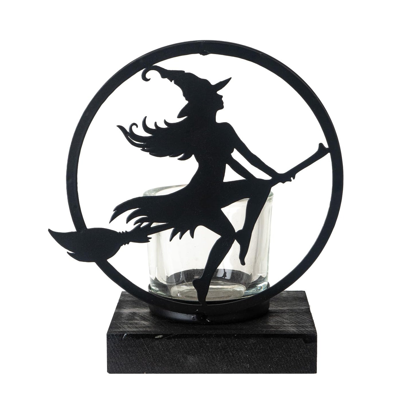 Pacific Giftware Witch by Moonlight Tea Light Holder by Alchemy England Gothic Witch Silhouette of a Flying Witch on Broomstick Ideal for Halloween and Home Decor 6.25" Tall