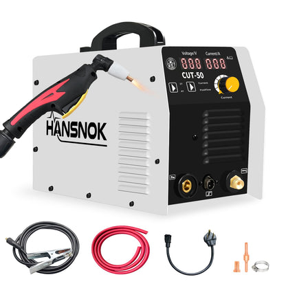 HANSNOK Plasma Cutter,50Amps Cutter Machine with 110/220V Dual Voltage IGBT Inverter,Large Digital Display,Air Sensor,1/2 Inch Clean Cut 5/8 Inch Max Cut Post Flow and 2T/4T,Portable Metal Cutting