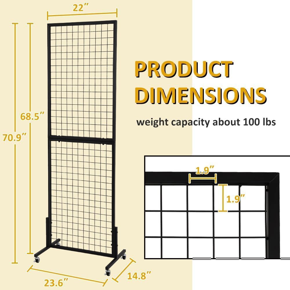 OUDUCK 3 Packs 1.8' x 5.7' Grid Wall Panels Standing Wire Grid, Display Rack with T-Base Wheels Freestanding Gridwall Panel Tower for Shows, Black