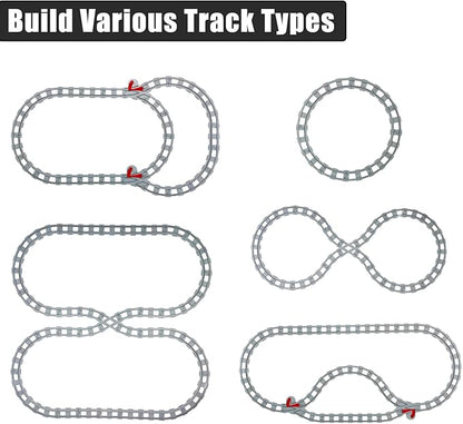 47-Piece Train Track SetClassic Railway Track with 30 Curved Tracks14 Straight Tracks2 Switch and 1 crossoverTracks-Compatible with All Major BrandsLight Grey Toy Track Accessory for Kids