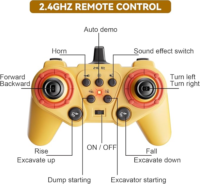 RC Excavator and Dump Truck Toy Set for Kids - 11 Channel Remote Control Construction Vehicle with Lights and Sounds Music 2.4Ghz Rechargable Digger Car Gifts for Boys Kids Ages 6-8