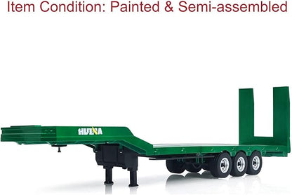 HUINA 1/18 Plastic Flatbed Semi Trailer 1502 for Radio Controlled Tractor Truck 1501 Electric Support Legs Battery No Light Hobby Grade Model for Birthday Gift(Green)