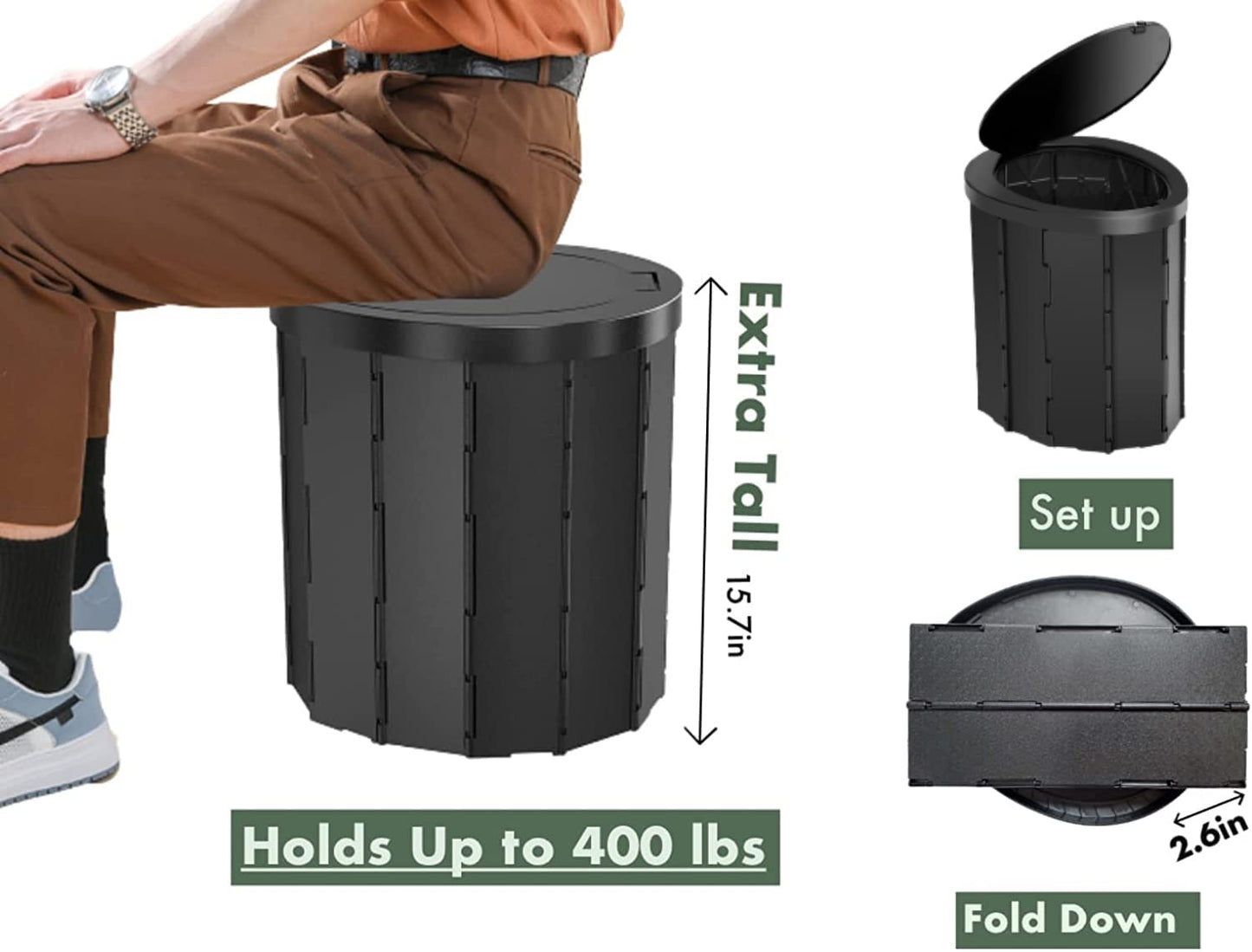 FUN ESSENTIALS Portable Toilet Kit Adults, Pop Up Privacy Tent, X Large Camping Folding Toilet, 12 bags, 12 pack Liquid Waste Gel, Washable Foldable For Travel,RV, Outdoor