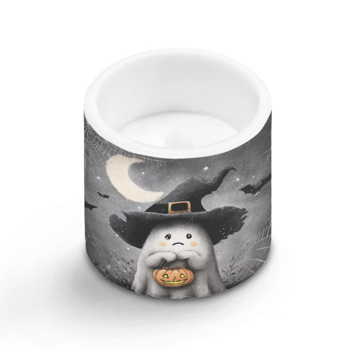 Merkmak Halloween Flameless Candles with Remote Battery Operated Candles with Timer Flickering LED Battery Operated Elictric Pillar Tealights for Home Decorations, Moon Ghost Spider Web