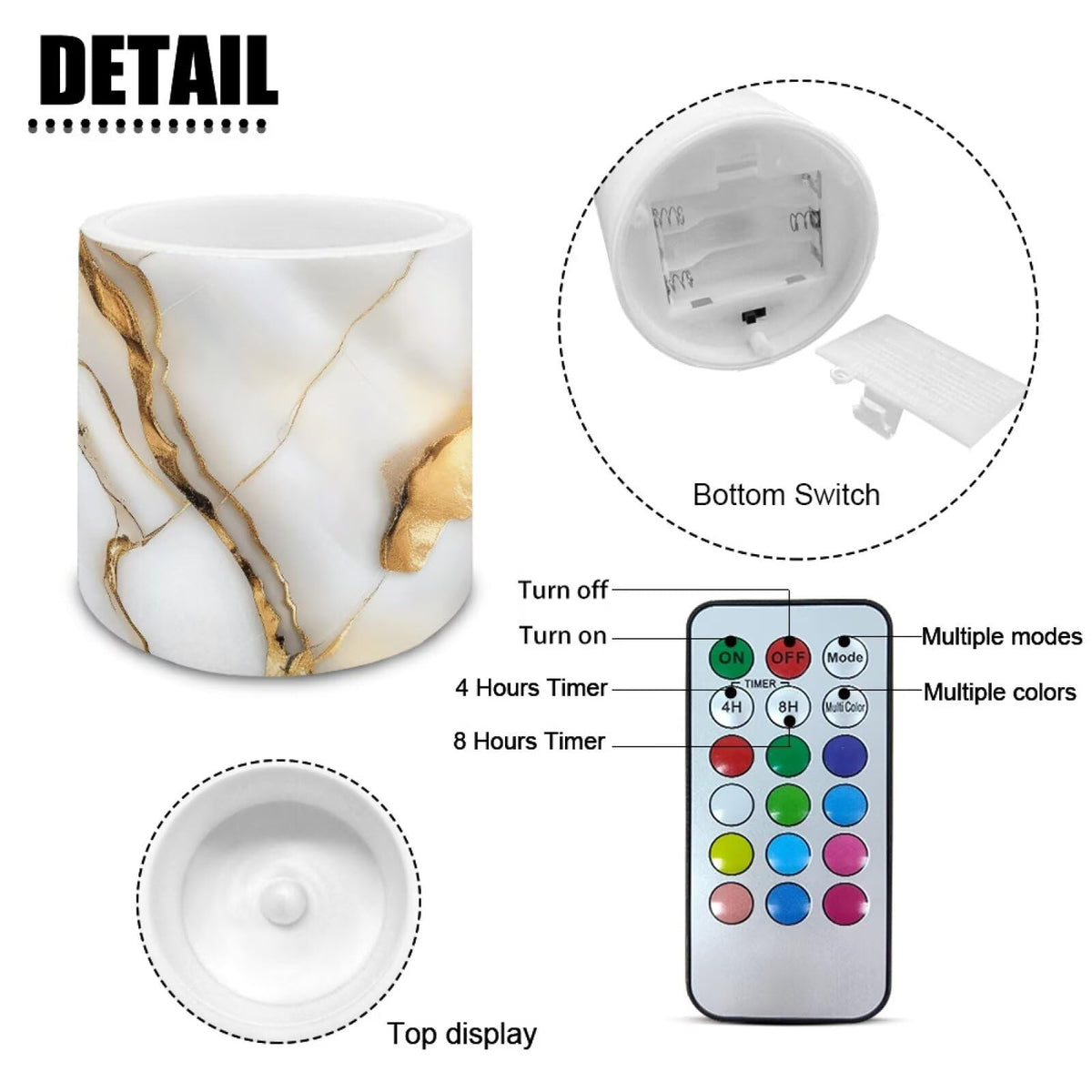 Cozeyat Gold Marble Flameless Candles 4 Pack Waterproof Battery Operated LED with Remote Control Timer Dancing Flame for Indoor Outdoor Home Decor