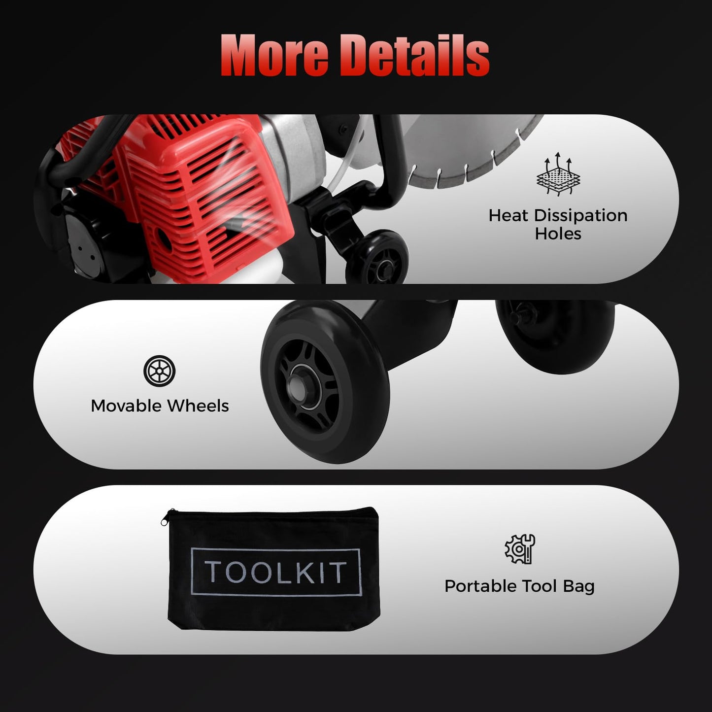 16In Gas Concrete Saw,1400w Concrete Gas Powered Cut-Off Saw with Blade and Directional Wheel, 2-Stroke 52cc Engine Cement Masonry Wet Dry Machine,4" Cut Depth,Motor Circular Cutter For Stone, Brick