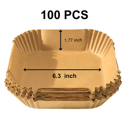 Air Fryer Paper Liners,100PCS Natural Parchment Paper for Air Fryer,Oil-proof Water-proof, Food Grade Parchment for AirFryer, Steamer, Microwave Etc (square 6.3 inch)