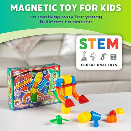 POPULAR PLAYTHINGS Mag Builder Building Set Magnetic Connecting Toy for Kids Imagination and Creative Play Crazy Shapes Gift for Children - 20 Piece