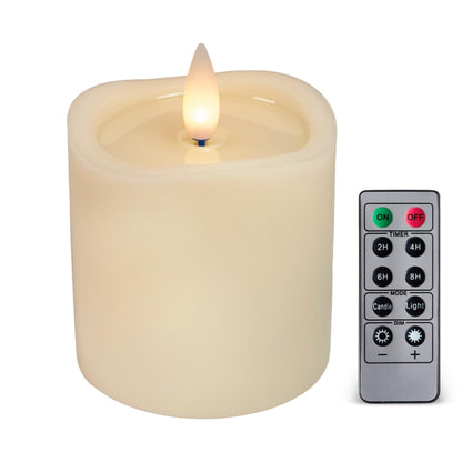 CozierGlow Flameless Pillar Candles Flickering with Remote Timer, Battery Operated LED Candles Up to 400 Hours, 3D Moving Flame Real Wax Candles. (Ivory with Art Water)