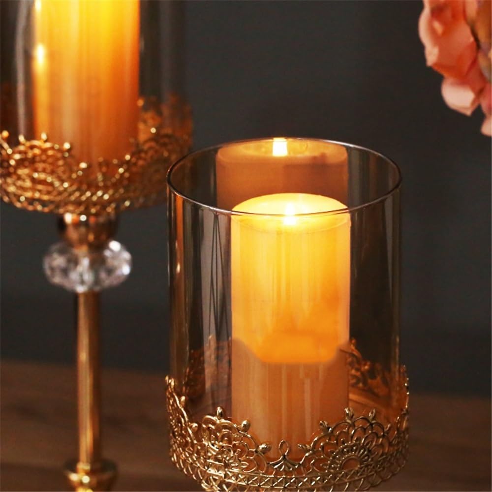 YUHUAWF Candle Holderss Golden Metal Glass Candlestick Home Dining Table Decoration Ornament Candle Holder Decorative Candlestick(Medium)