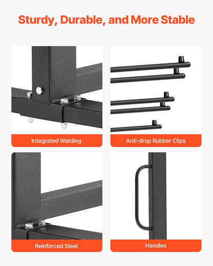 VEVOR Folding Chair Rack, 800 LBS Capacity, Heavy-Duty Chair Cart for 84 Chairs/ 12 Tables+42 Chairs, Dual-Layer Chair Storage Dolly with Rubber Wheels and Holders, Large Chair Holder, Matte Black