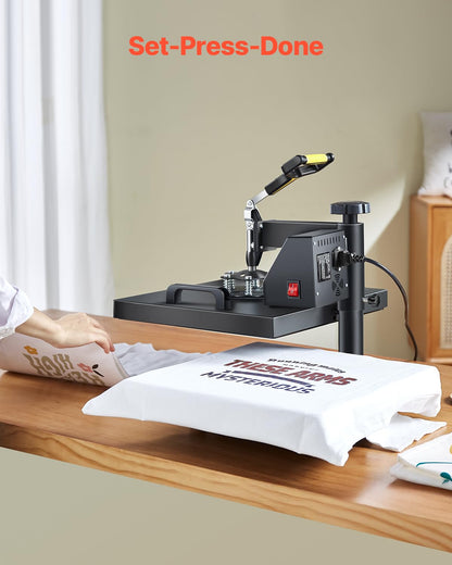 VEVOR 2 in 1 Heat Press Machine for T Shirts and Hats, 15x15 Inch Professional Swing Away Digital Tshirt Press Machine for Sublimation, Vinyl, Heat Transfer Projects