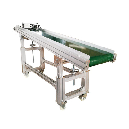 BREVELTION 59inch 110V PVC Inclined Wall Conveyor Belt Double Baffle Green PVC Belt Height Adjustable 15.7inch Wide 120W