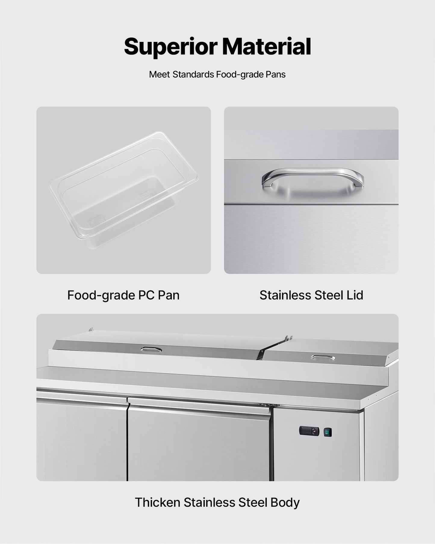 VEVOR 67"W Commercial Refrigerator, Pizza Prep Refrigerated Table, 19.3" Ultra Wide Countertop Food Prep Fridge, 20.3 Cu.Ft Single Door Salad Prep Fridge, 9 Pans Pizza Make Worktop with Cutting Board