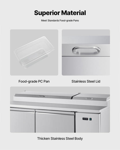 VEVOR 67"W Commercial Refrigerator, Pizza Prep Refrigerated Table, 19.3" Ultra Wide Countertop Food Prep Fridge, 20.3 Cu.Ft Single Door Salad Prep Fridge, 9 Pans Pizza Make Worktop with Cutting Board
