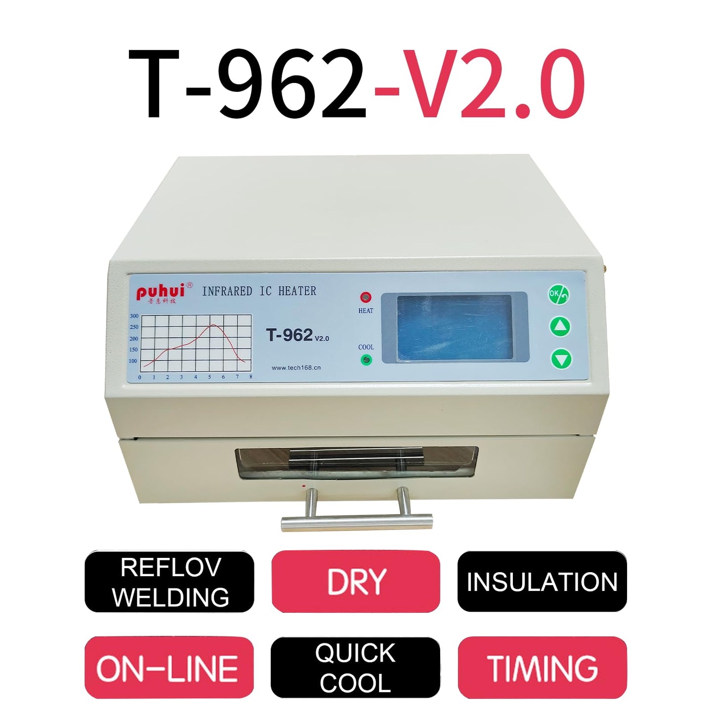 T962 Reflow Oven,110v 800w Reflow Soldering Station, Intelligent Infrared IC Heater,Welding area 7.08×9.25in for Pcb Chip Aluminum Substrate Lamp Bead