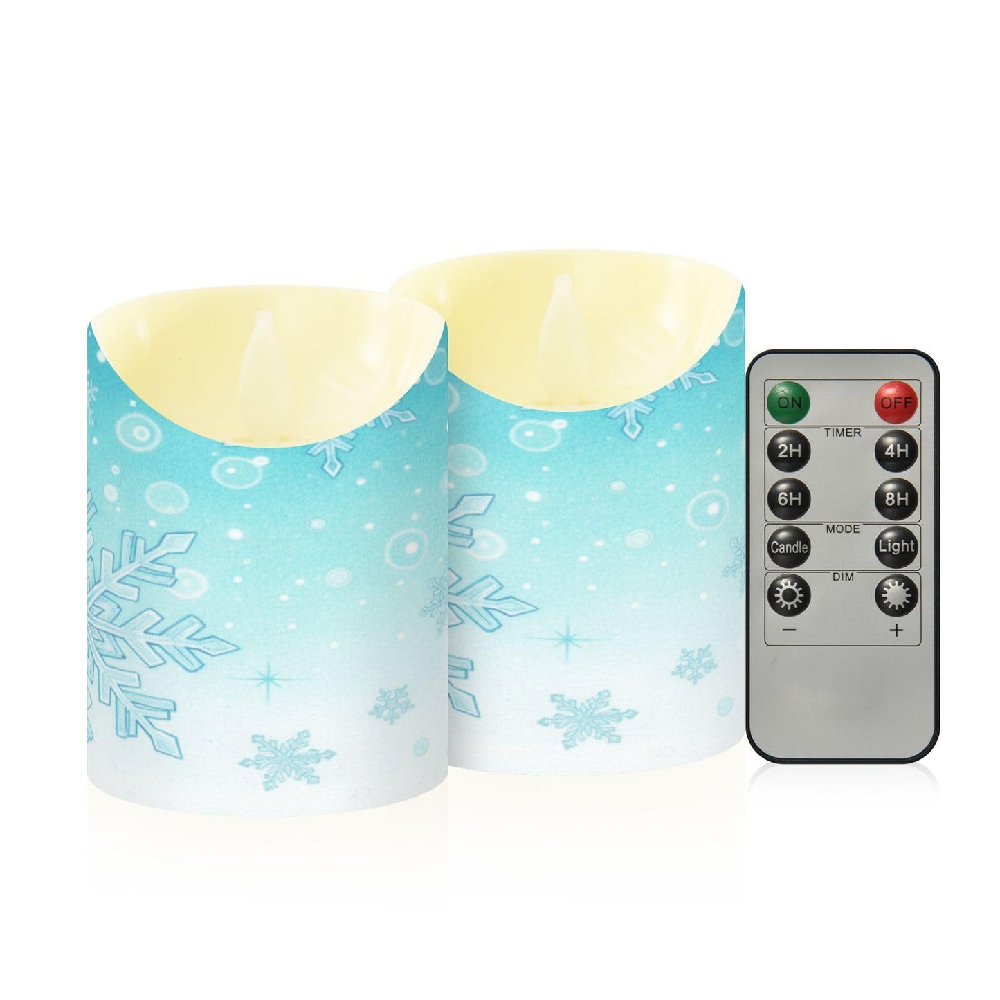 Christmas Flameless Candles Set of 2 Snowflakes Teal Turquoise D Realistic LED Candles with Remote Battery Operated Holiday Decorations