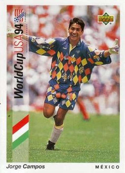 1993 Upper Deck World Cup Preview (English/Spanish) #39 Jorge Campos RC Mexico Official FIFA WC Soccer Card in Raw (NM or Better) Condition