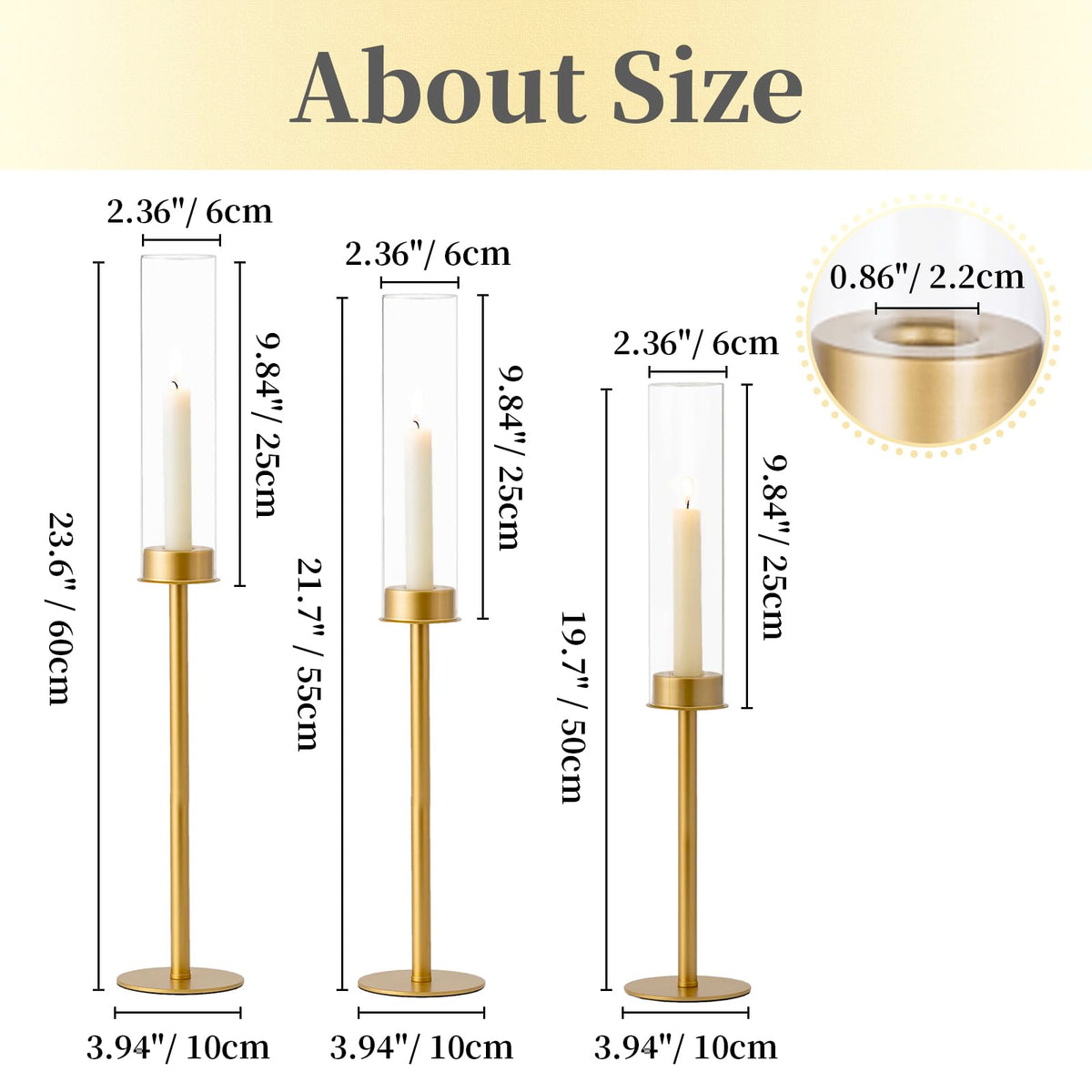 Hewory Gold Tall Hurricane Candlestick Holders: 12Pcs Brass Taper Candle Holder Candelabra Centerpieces, Candle Stick Holders with Candle Cover for Wedding Dinner Christmas Decor